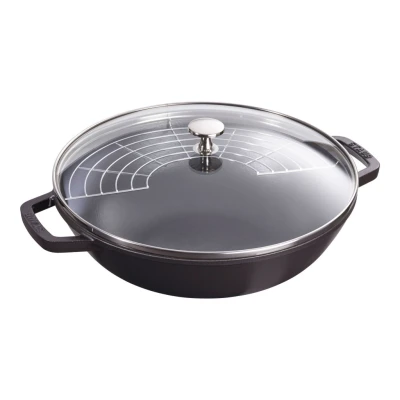 Staub Specialties | Wok üvegfedővel 30 cm | kerek | öntöttvas | fekete