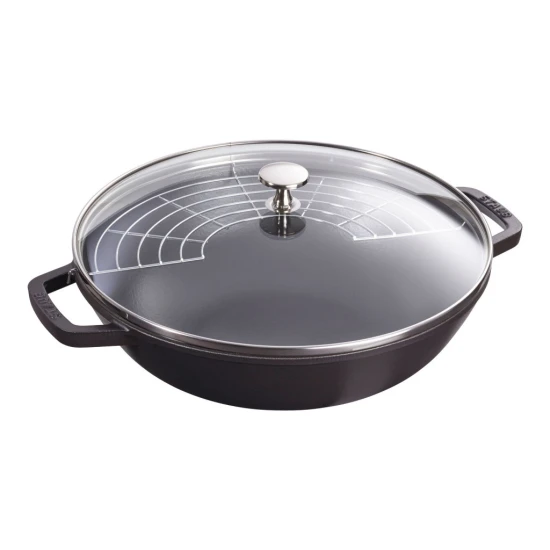 Staub Specialties | Wok üvegfedővel 30 cm | kerek | öntöttvas | fekete