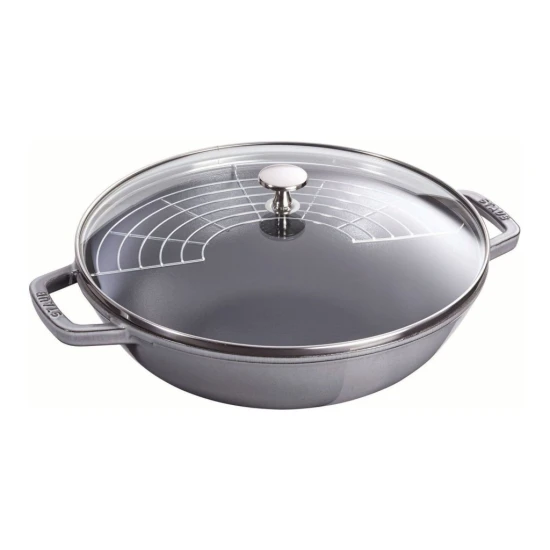 Staub Specialties | Wok üvegfedővel 30 cm | kerek | öntöttvas | grafitszürke