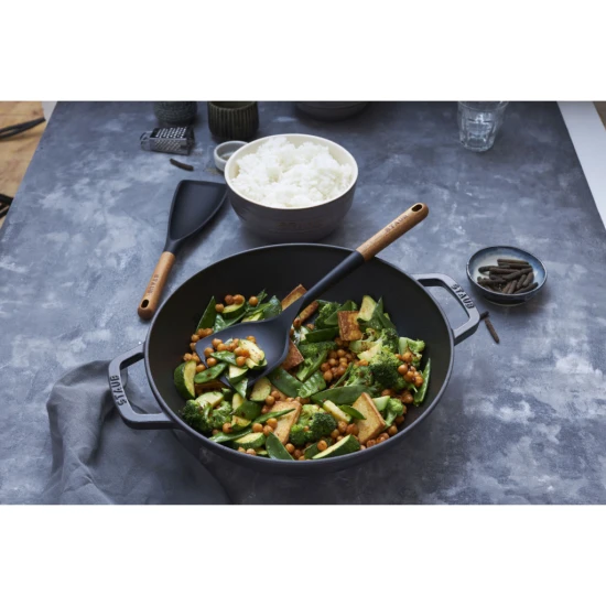 Staub Specialties | Wok üvegfedővel 30 cm | kerek | öntöttvas | grafitszürke