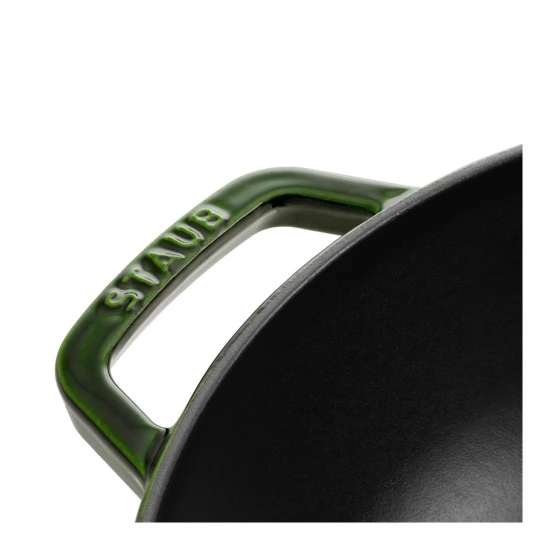 Staub Specialties | Wok üvegfedővel 30 cm | kerek | öntöttvas | bazsalikomzöld