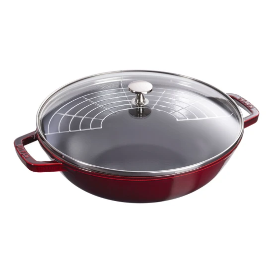 Staub Specialties | Wok üvegfedővel 30 cm | kerek | öntöttvas | gránátvörös