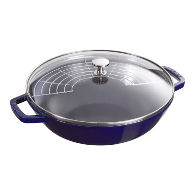 Staub Specialties | Wok üvegfedővel 30 cm | kerek | öntöttvas | sötétkék