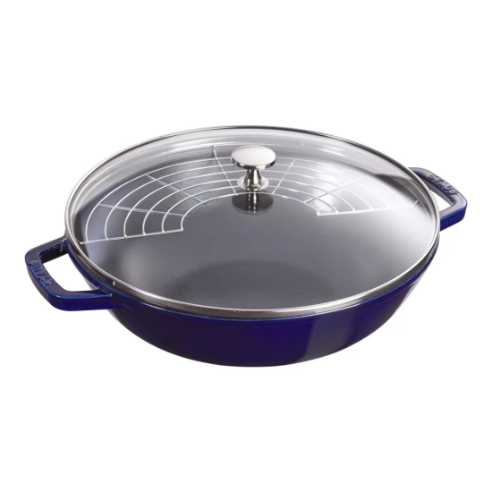 Staub Specialties | Wok üvegfedővel 30 cm | kerek | öntöttvas | sötétkék