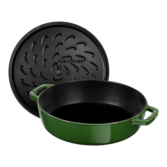 Staub Braisers | mély serpenyő fedővel 24 cm | kerek | öntöttvas | bazsalikomzöld