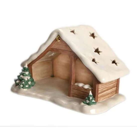 Nativity Stable with Snow gyerekágy kerámia  24 cm