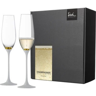Eisch CHAMPAGNE EXCLUSIV 2 db pezsgőspohár arany-fehér díszdobozban 2,1dl 265 mm Eisch CHAMPAGNE EXCLUSIV 2 db pezsgőspohár arany-fehér díszdobozban 2,1dl 265 mm