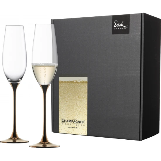 Eisch CHAMPAGNE EXCLUSIV 2 db pezsgőspohár réz díszdobozban 2,1dl 265 mm Eisch CHAMPAGNE EXCLUSIV 2 db pezsgőspohár réz díszdobozban 2,1dl 265 mm