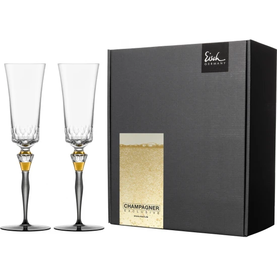 Eisch CHAMPAGNE EXCLUSIV 2 db pezsgőspohár szürke díszdobozban  2,5dl 280 mm Eisch CHAMPAGNE EXCLUSIV 2 db pezsgőspohár szürke díszdobozban  2,5dl 280 mm
