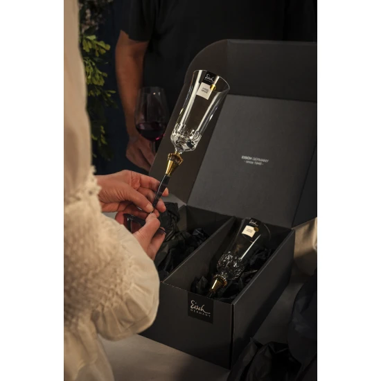 Eisch CHAMPAGNE EXCLUSIV 2 db pezsgőspohár kék díszdobozban  2,5dl 280 mm