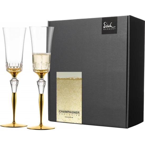 Eisch CHAMPAGNE EXCLUSIV 2 db pezsgőspohár arany díszdobozban  2,5dl 280 mm Eisch CHAMPAGNE EXCLUSIV 2 db pezsgőspohár arany díszdobozban  2,5dl 280 mm