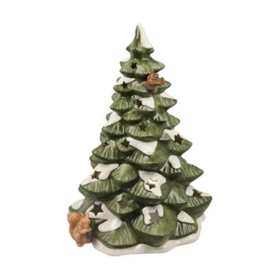 Hóval borított, kivilágított fa viharlámpa kerámia  23.5 cm