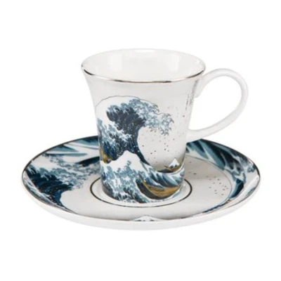 Katsushika Hokusai - The Great Wave - Silver csésze + alj csontporcelán 0,1l