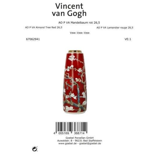Goebel Vincent van Gogh - Almond tree red Váza 26,5 cm
