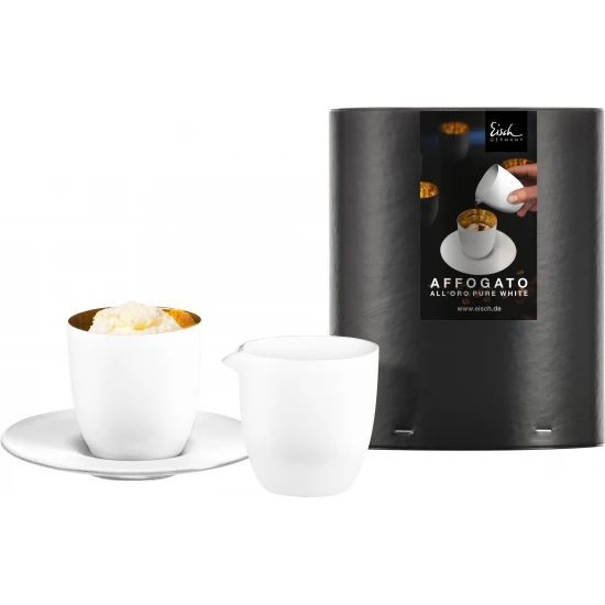 Eisch COSMO PURE WHITE Affogato al oro kávéscsésze kiöntővel díszhengerben 1dl 65 mm Eisch COSMO PURE WHITE Affogato al oro kávéscsésze kiöntővel díszhengerben 1dl 65 mm