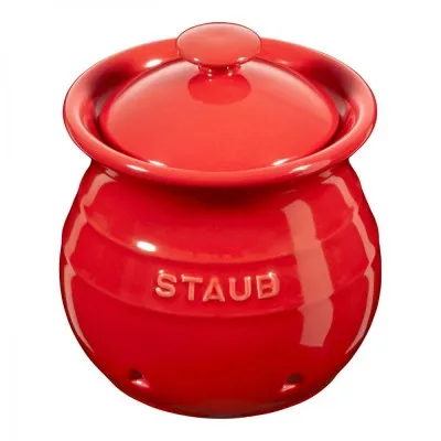 Staub kerámia fokhagyma tartó | 0.50l | meggypiros | kerek