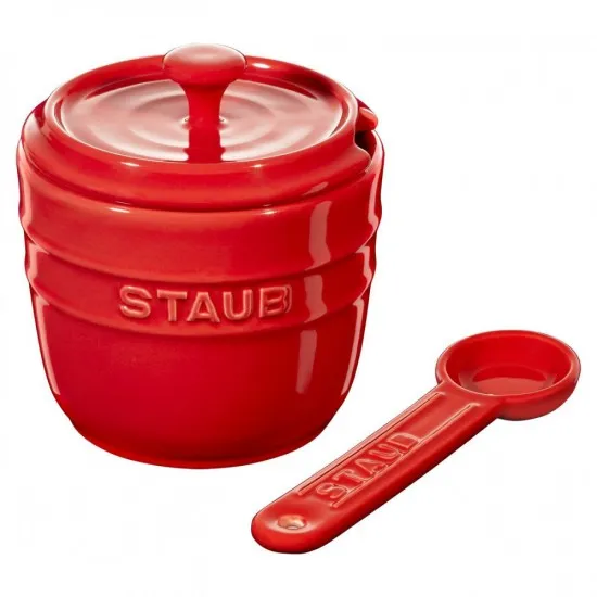 Staub kerámia cukortartó | 9 cm | meggypiros | kerek